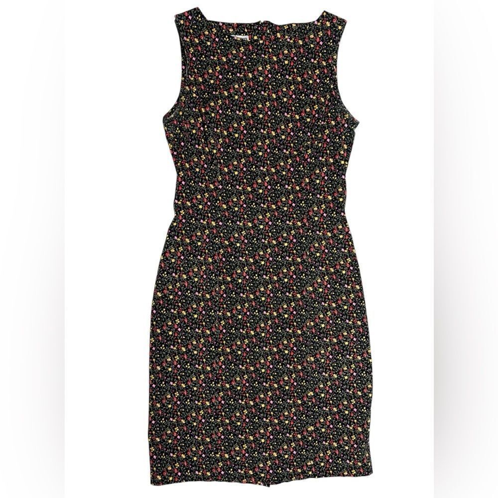 90’s Vintage Floral Sleeveless Sheath Dress Size 6 Dress Barn Black Red Flowers